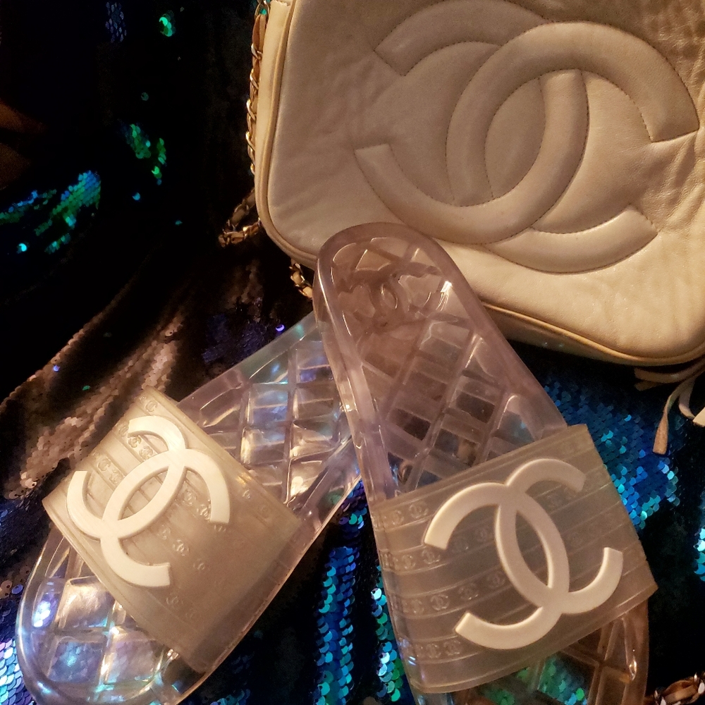 Authentic Chanel slides practically new War once around the house size 8 and 1/2